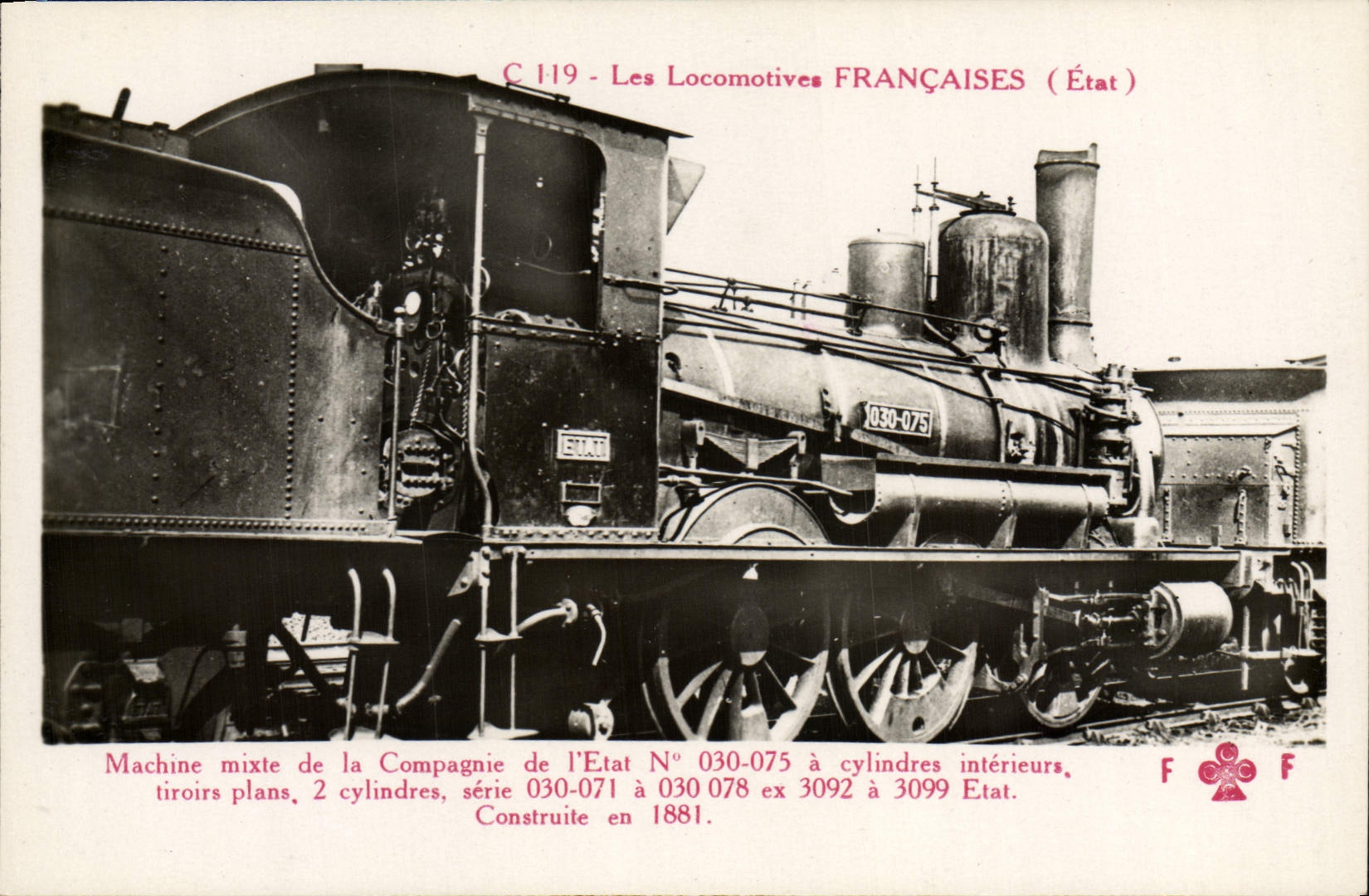 VINTAGE POSTCARD train mixed Engine Machine of the Company of the State 030.075