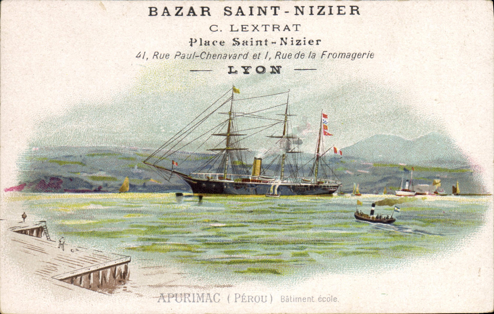 CPA Bateau Bazar Saint Nixier Lextrat Place Saint Nizier Rue Paul Chenavard Rue de la Fromagerie Apurimac Perou Batiment