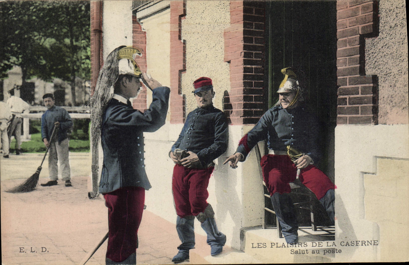 CPA Militaria Caserne Salut au poste 
