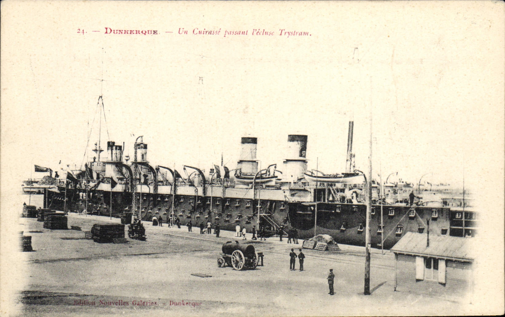 VINTAGE POSTCARD Warship Dunkirk an armor passing the Trystram lock