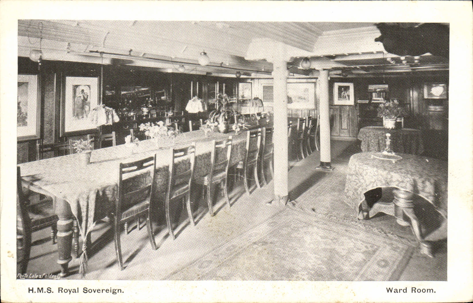 VINTAGE POSTCARD Royal Warship HMS Sovereign Ward room
