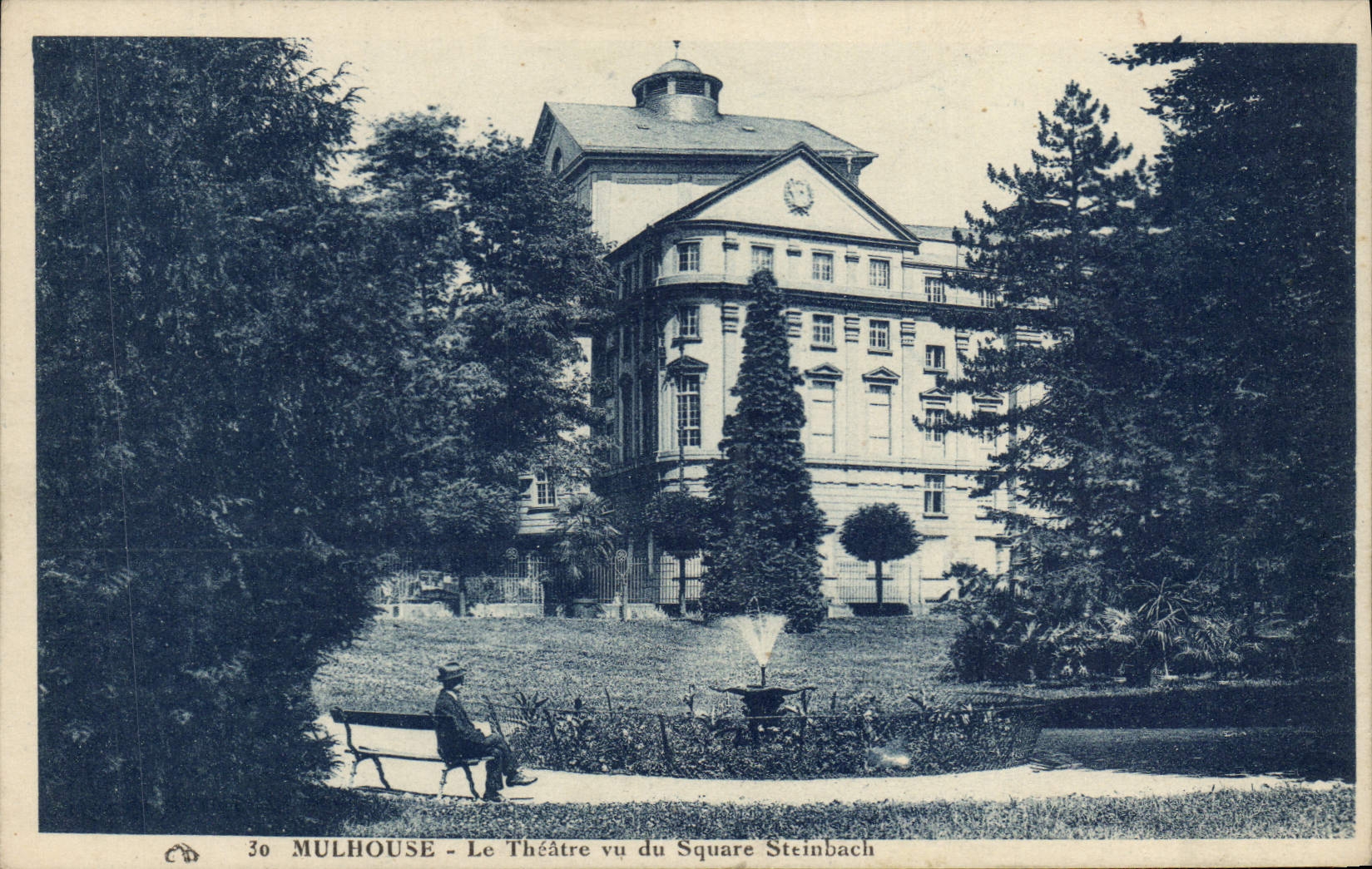 VINTAGE POSTCARD Mulhouse the Theater seen of the Steinbach public garden