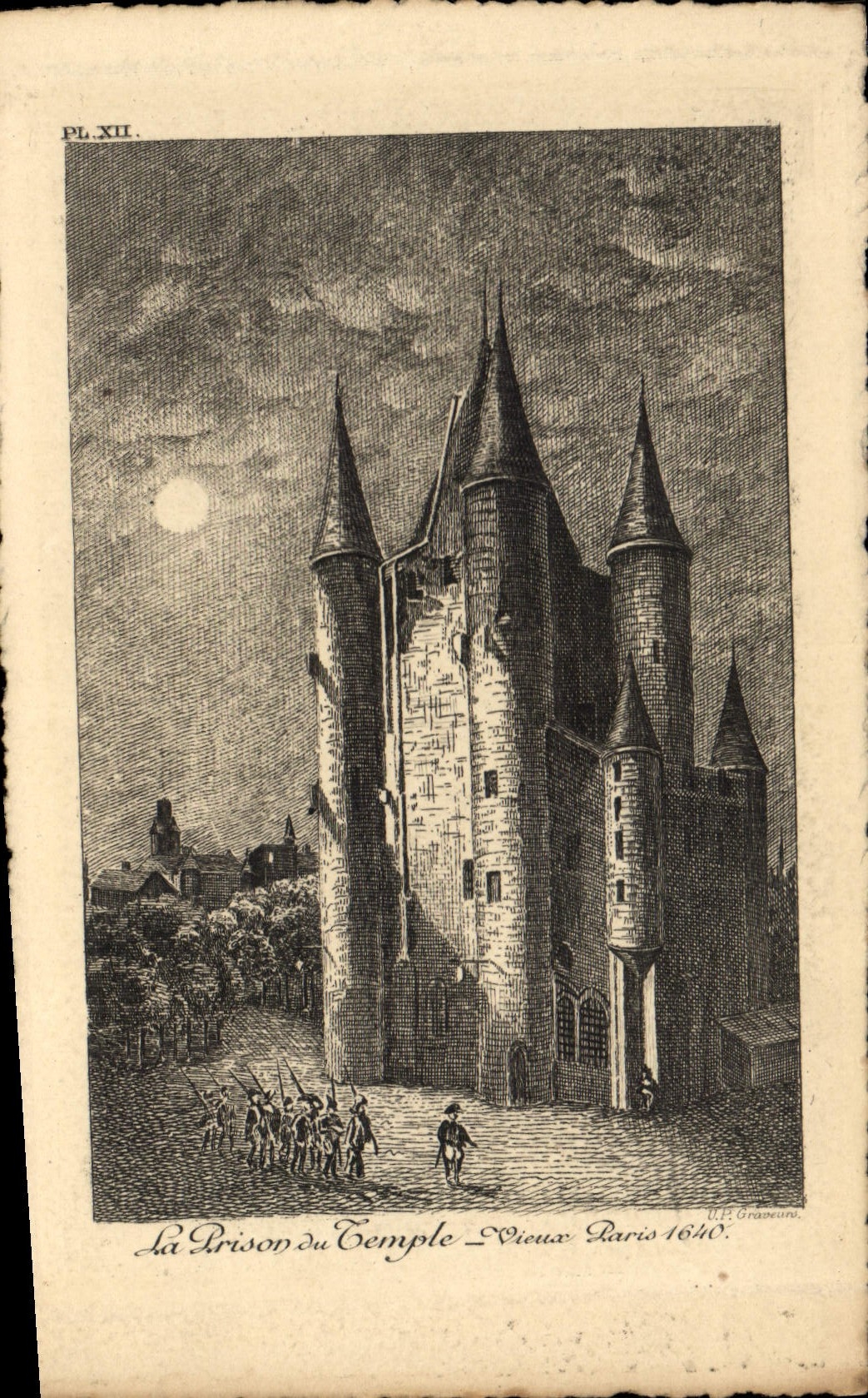 Prisión de París de la POSTAL de la VENDIMIA la prisión del templo París vieja 1640