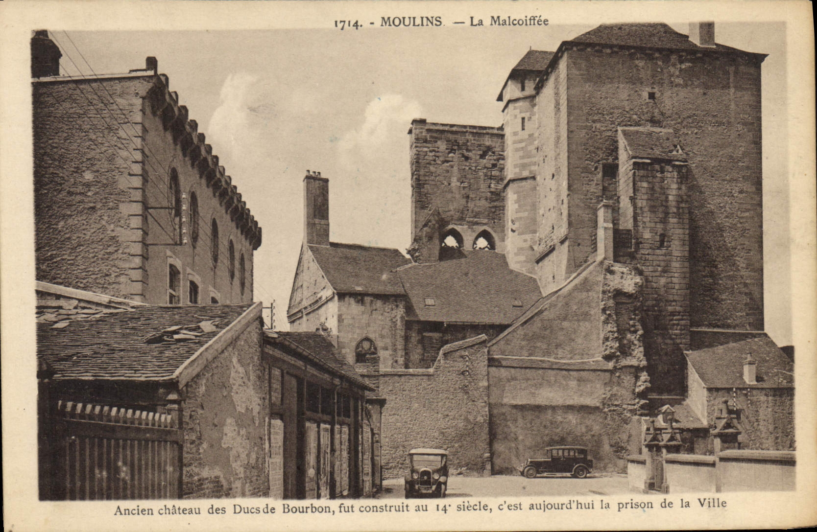 De la VENDIMIA de la POSTAL de la prisión castillo viejo de Malcoifee Moulins de los duques de la prisión de Bourbon de la ciudad