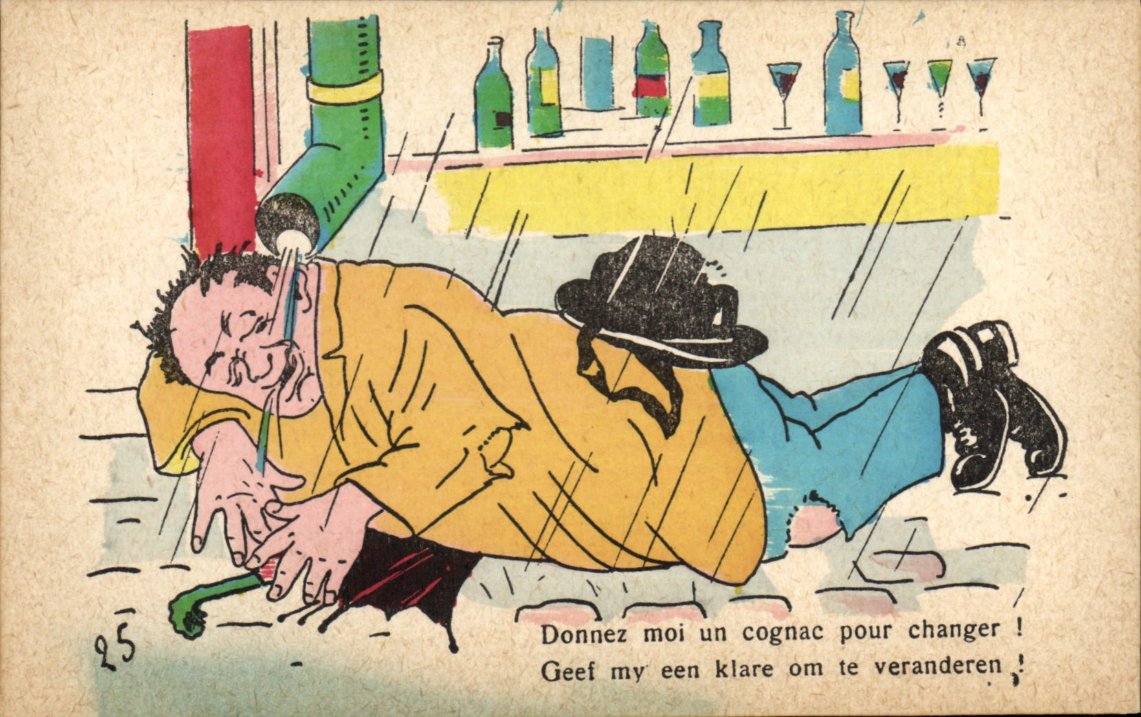 Coñac de Alccol del humor de la POSTAL de la VENDIMIA