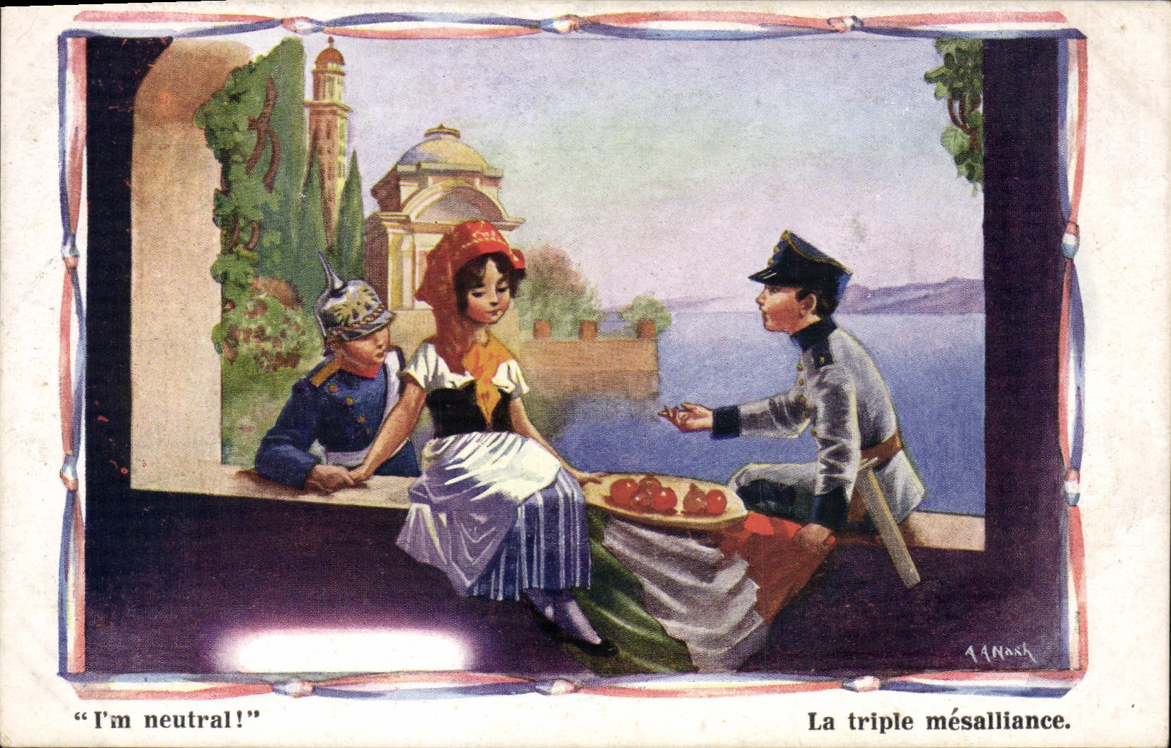 VINTAGE POSTCARD Femme Militaria Triples misalliance