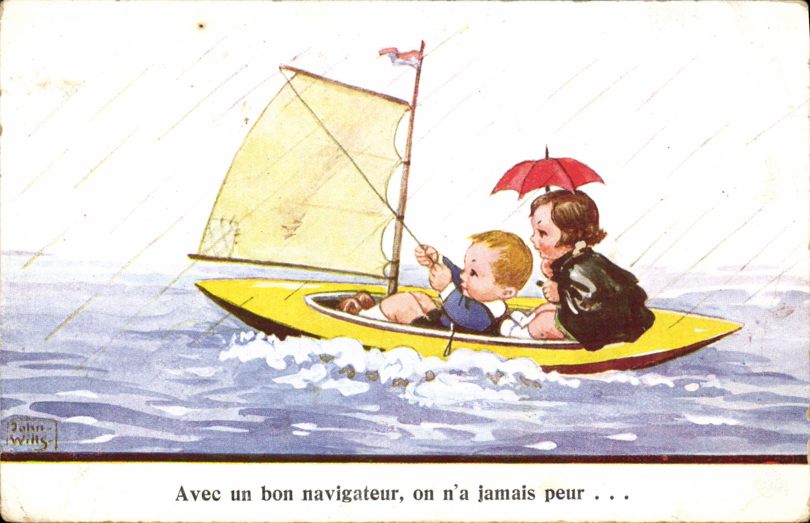 VINTAGE POSTCARD Children Boat John Witts
