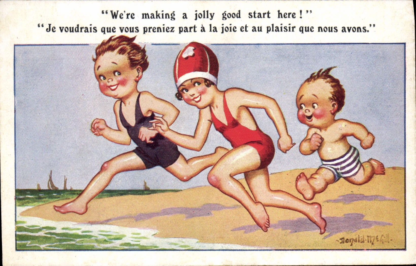 VINTAGE POSTCARD Children with the beach Donald Mc Gill