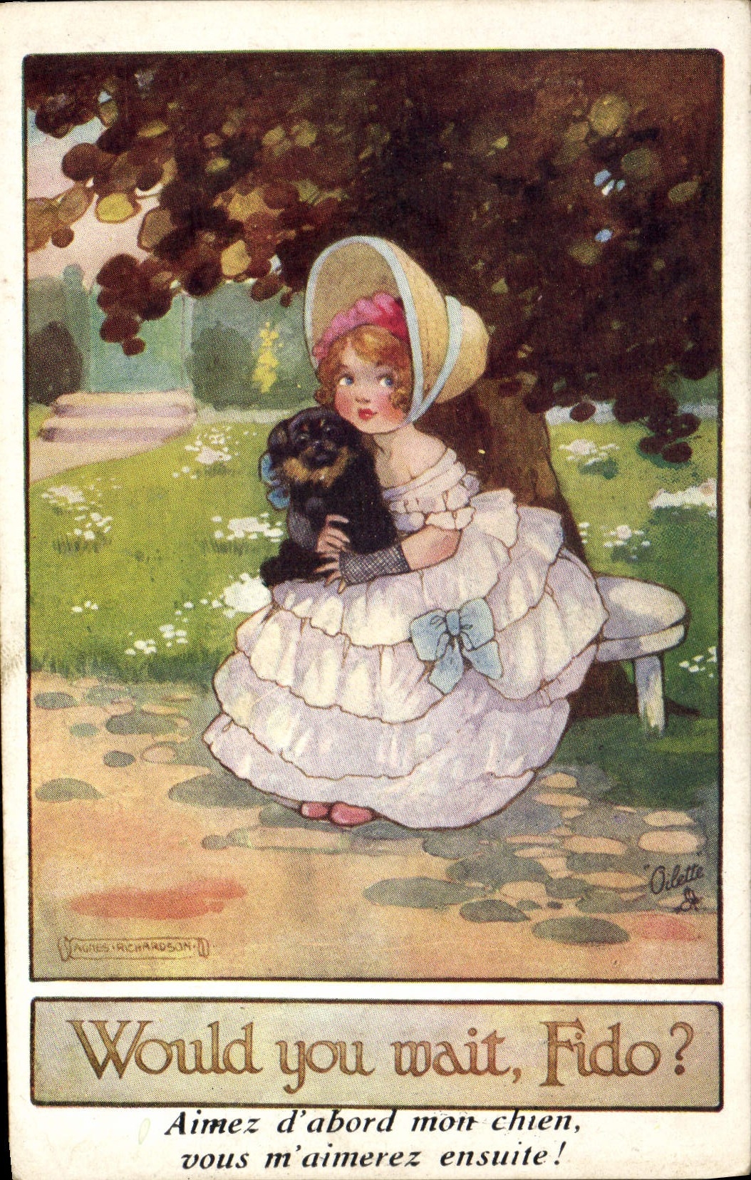 VINTAGE POSTCARD Woman Fido Dog