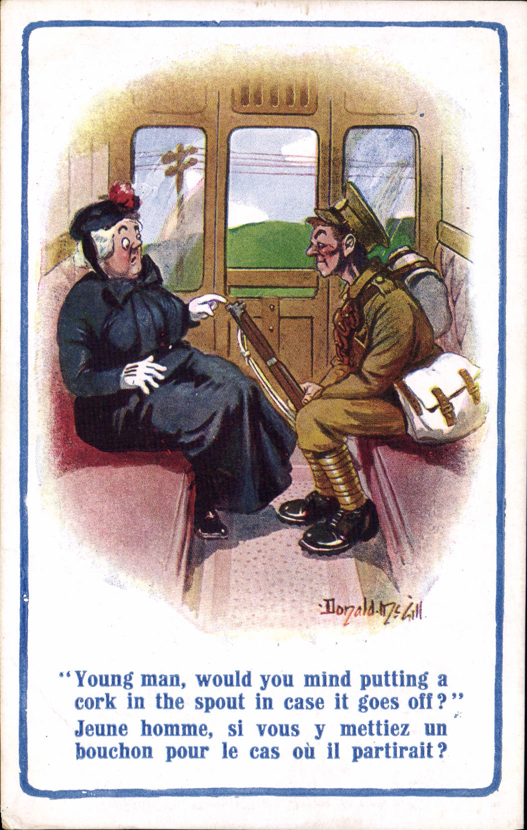 VINTAGE POSTCARD Woman Soldier Militaria Train Donald Mc Gill
