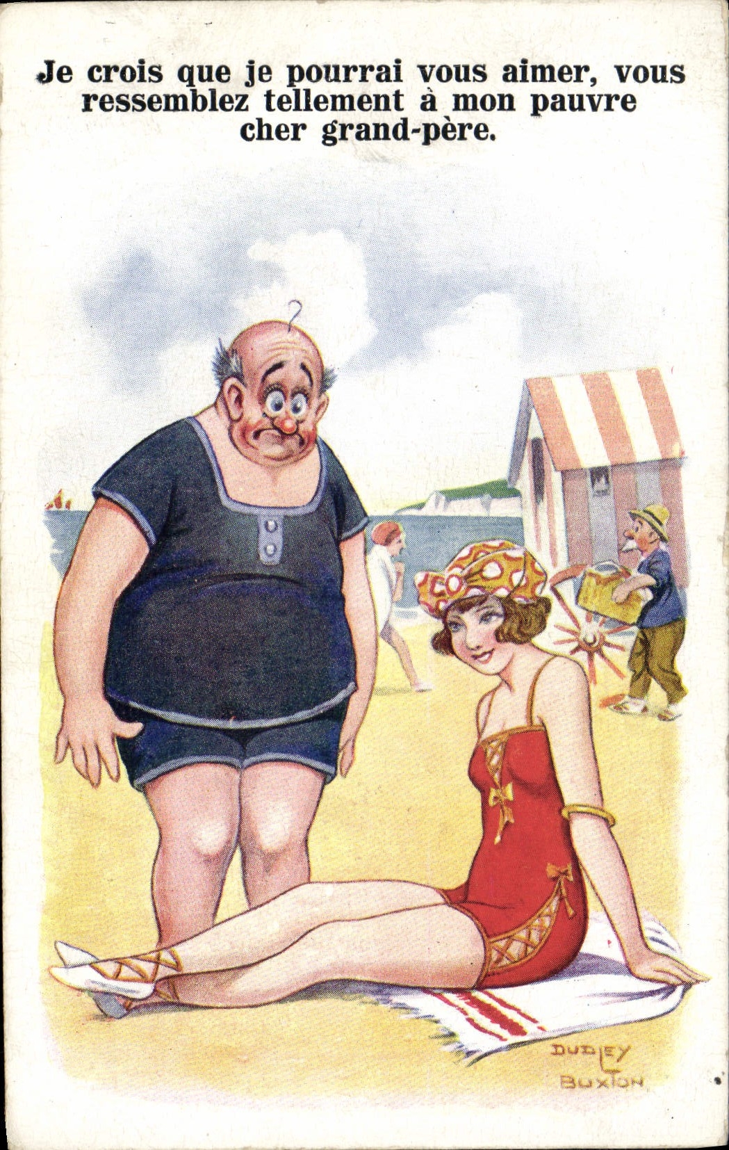 VINTAGE POSTCARD Woman with the beach Dudley Bucton
