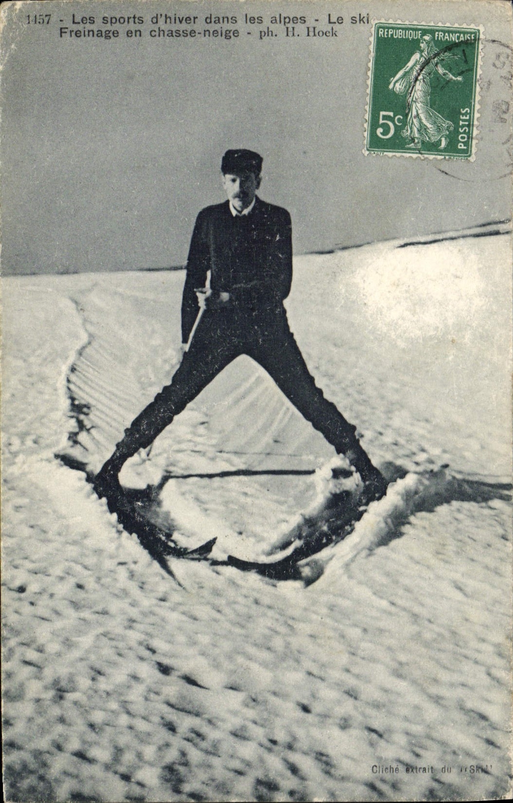 CPA Sports d'hiver Ski Freinage en chasse neige