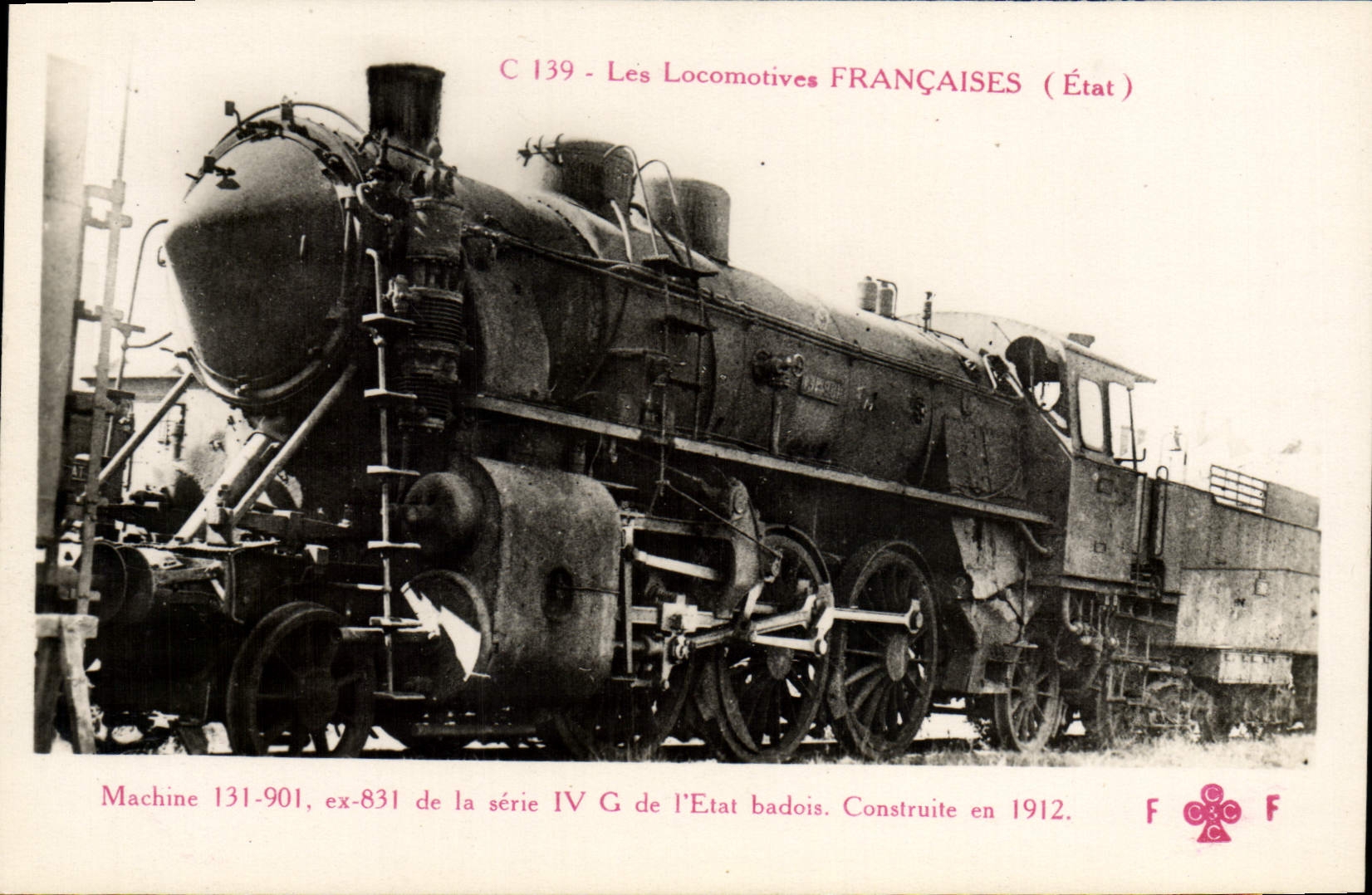 VINTAGE POSTCARD Train Engine Machine 131.901 ex 831 of series IV of the State Badois Bade Baden