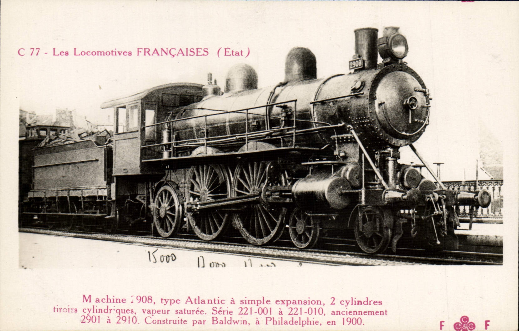 CPA Train Locomotive Machine 2908 type Atlantic Baldwin Philadelphie