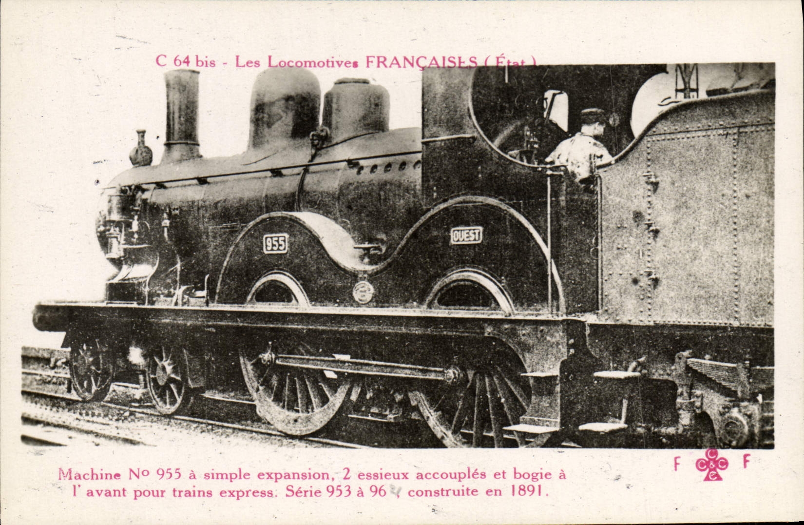 VINTAGE POSTCARD Train Engine Machine 955