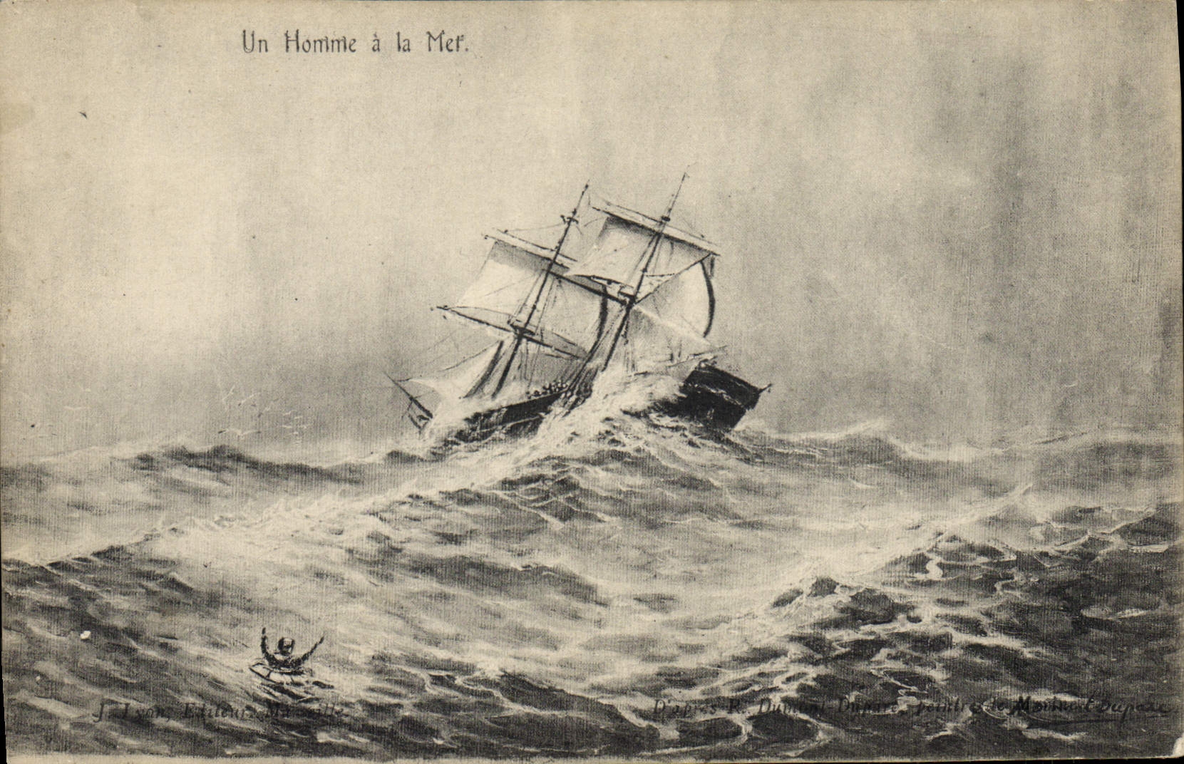 VINTAGE POSTCARD Sailing Boat a man with the sea