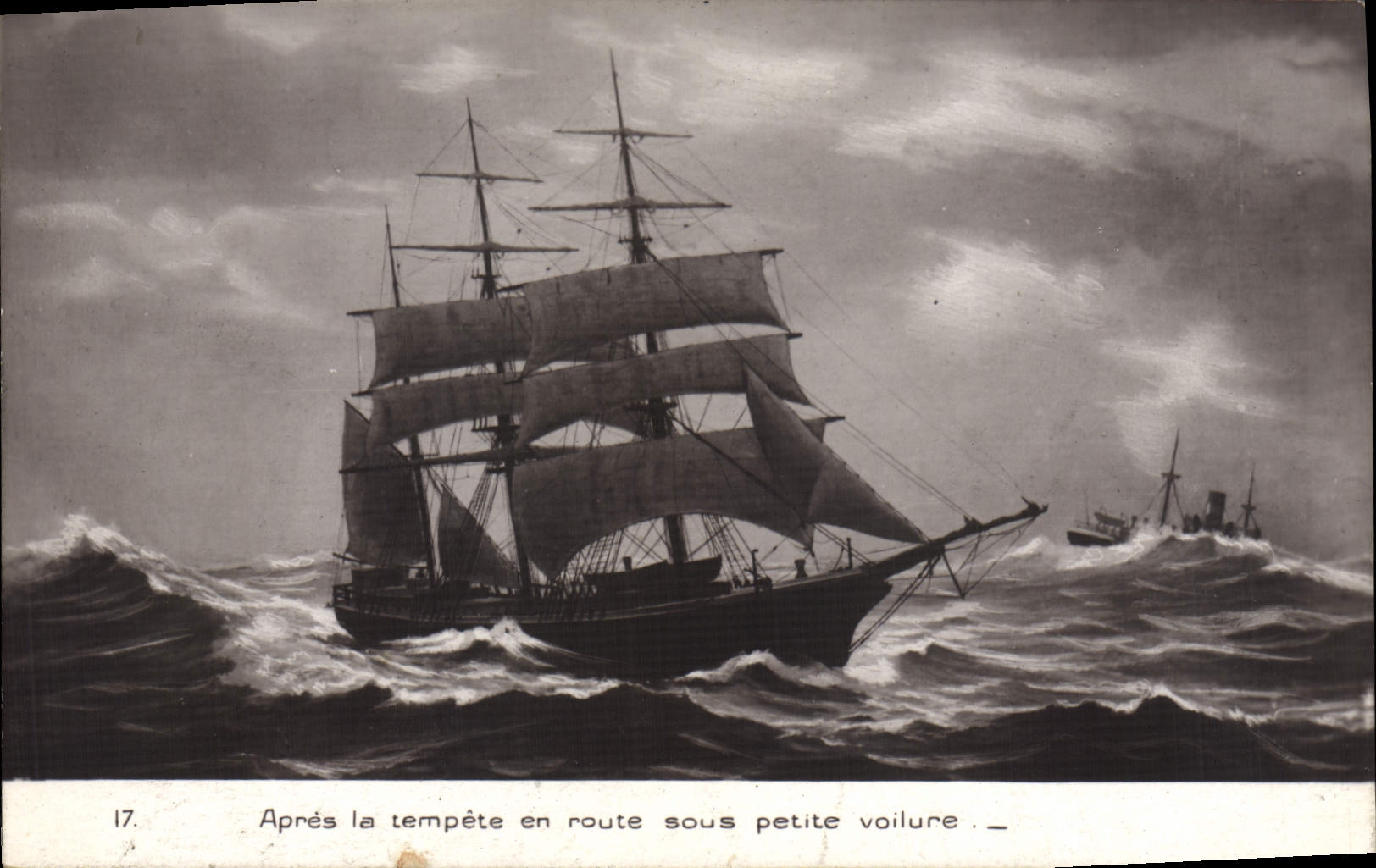 CPA Bateau Voilier Apres la tempete en route sous petite voilure
