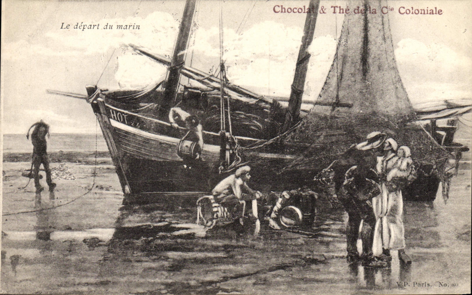 VINTAGE POSTCARD Sailing Boat the departure of the sailor Chocolate & The of the Colonial Co