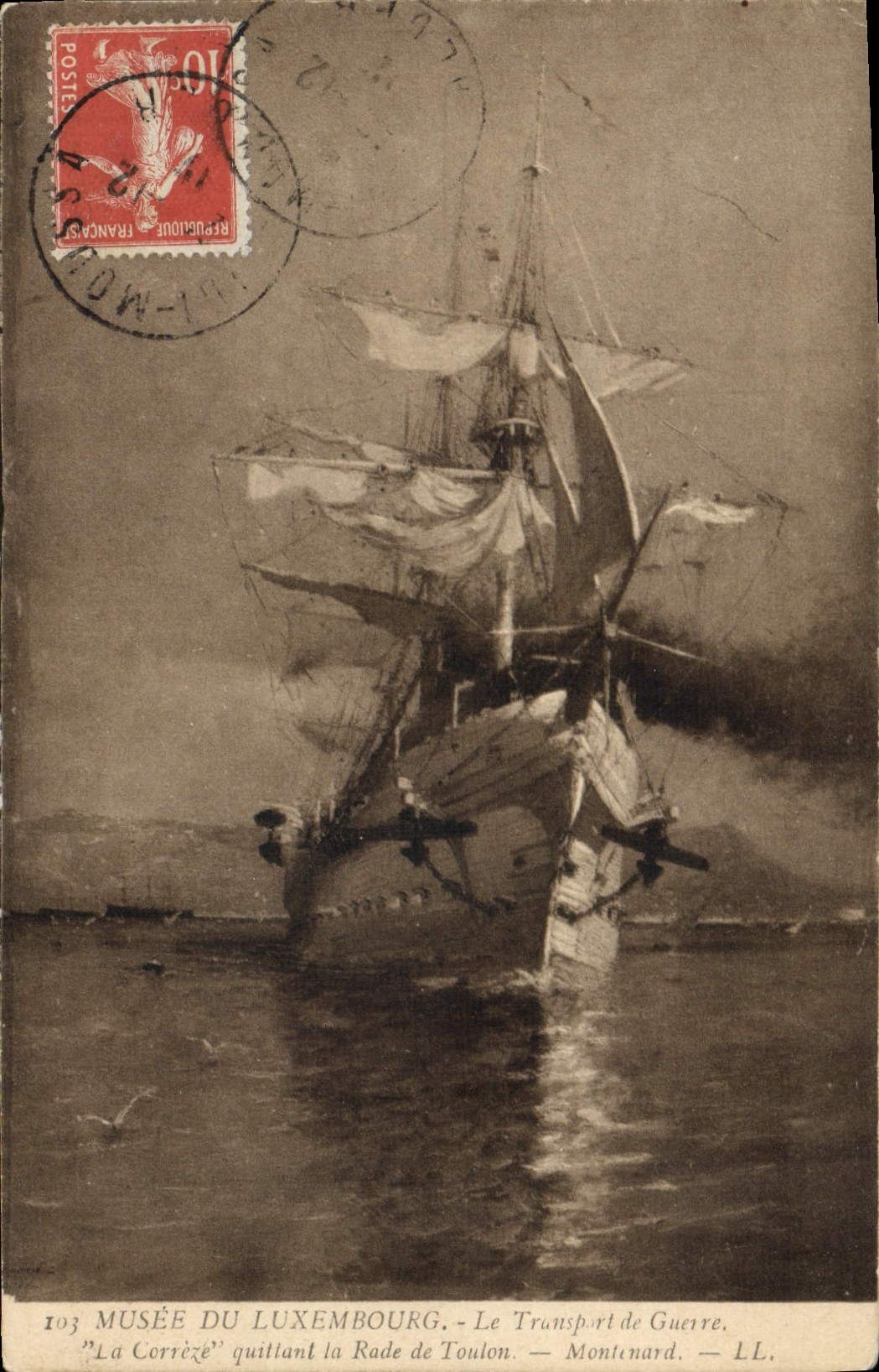 Museo del barco de navegación de la POSTAL de la VENDIMIA de Luxemburgo el transporte de la guerra Correze que sale de los caminos de Toulon Montenard