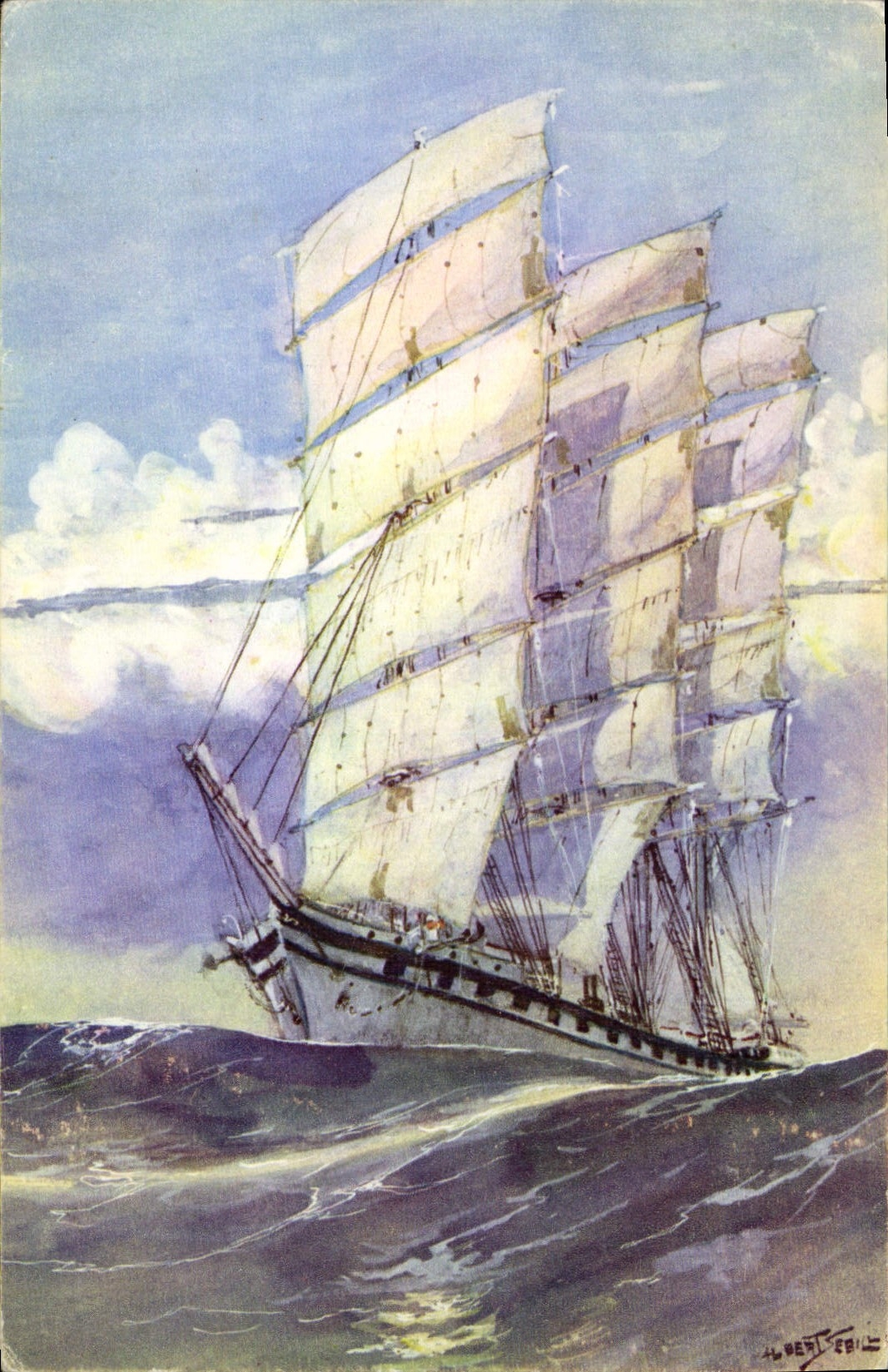 VINTAGE POSTCARD Sailing Bateau Border 19th Wooden bowl