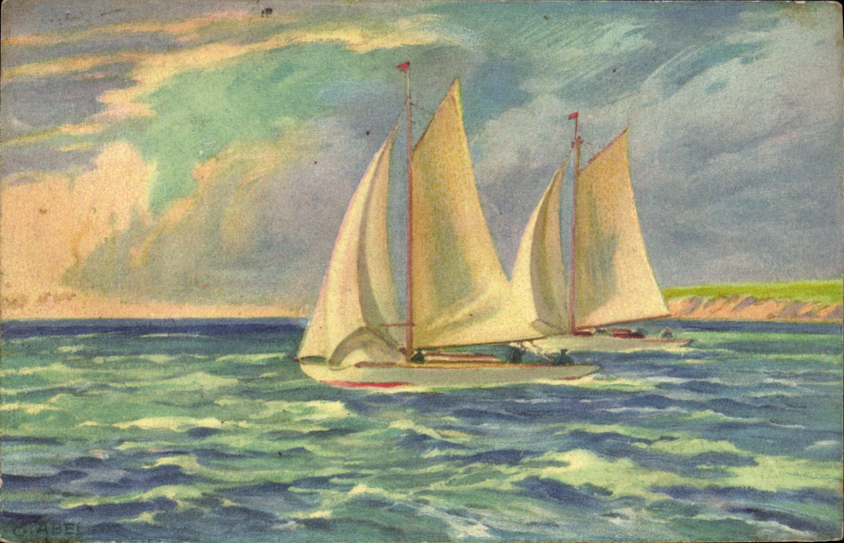 CPA Bateau 2 Voiliers en course 