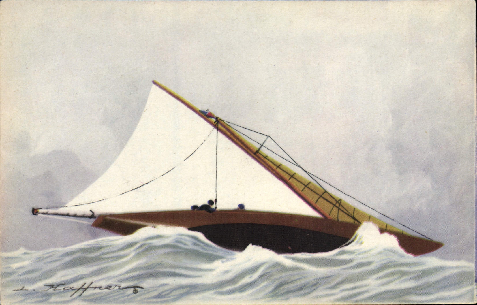 VINTAGE POSTCARD Sailing Boat Yachts with the Haffner close reef