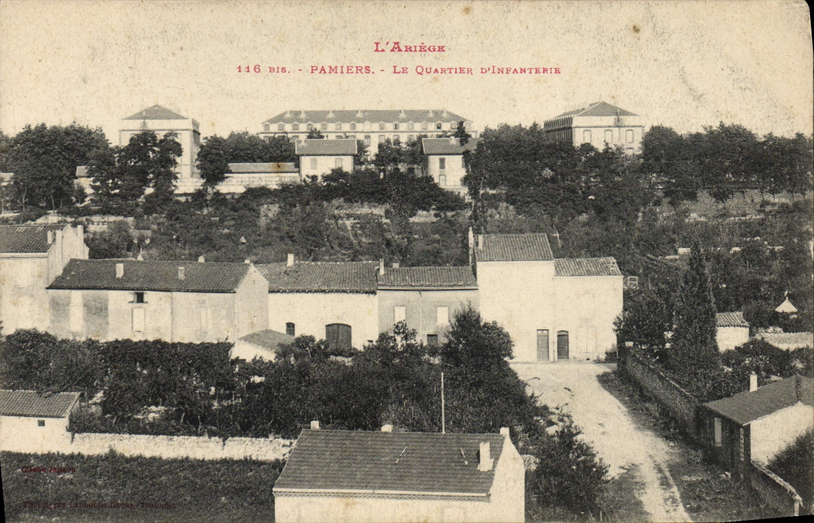 La POSTAL Militaria de la VENDIMIA acuartela Ariège Pamiers el districto de la infantería