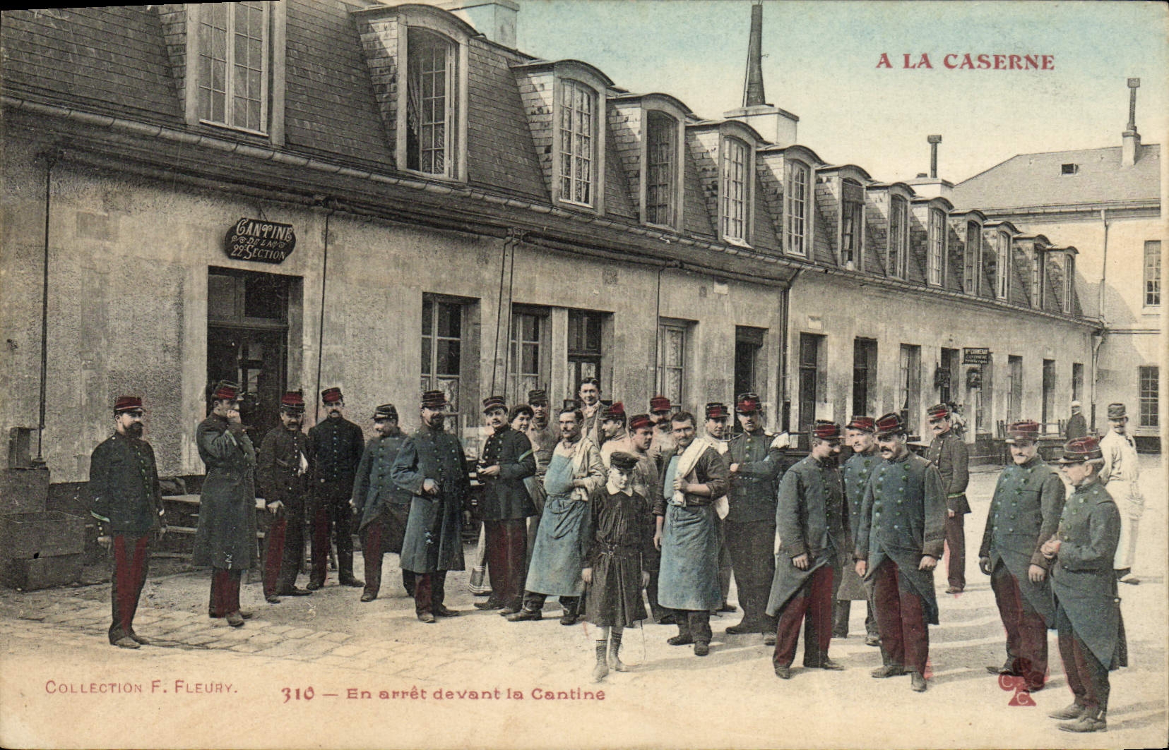 Cuarteles de Militaria de la POSTAL de la VENDIMIA en parada delante de la cantina