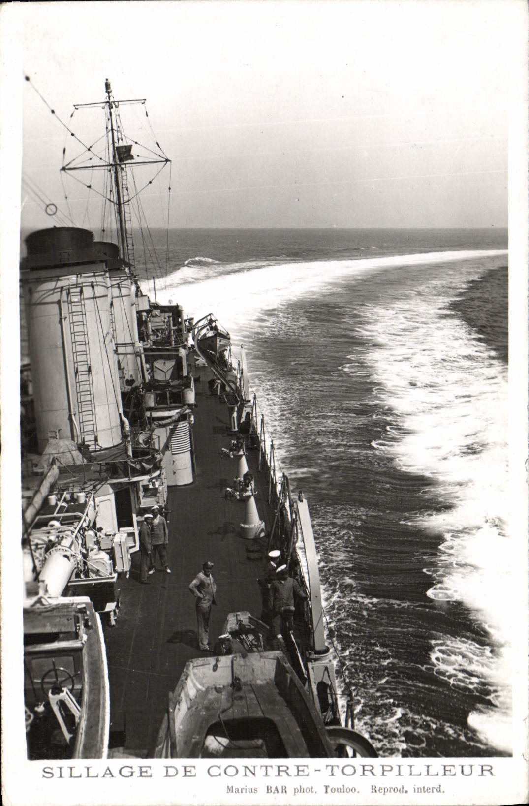 VINTAGE POSTCARD Warship Wake of against destroyer