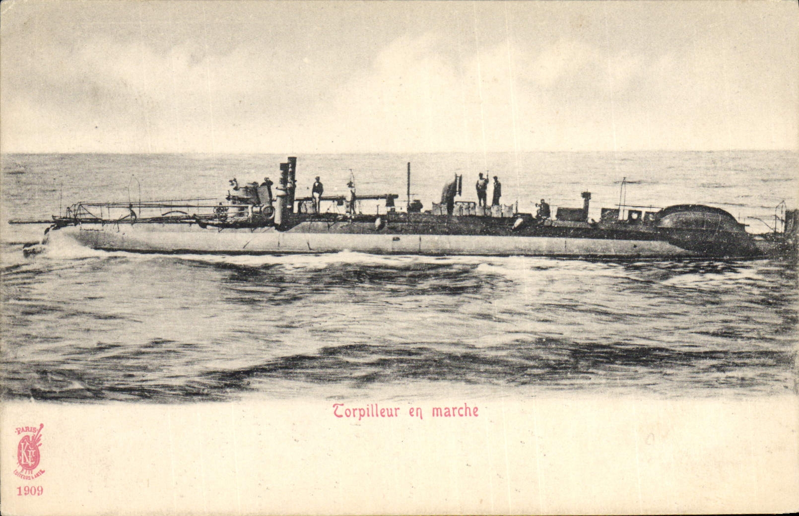 VINTAGE POSTCARD Warship Destroyer moving
