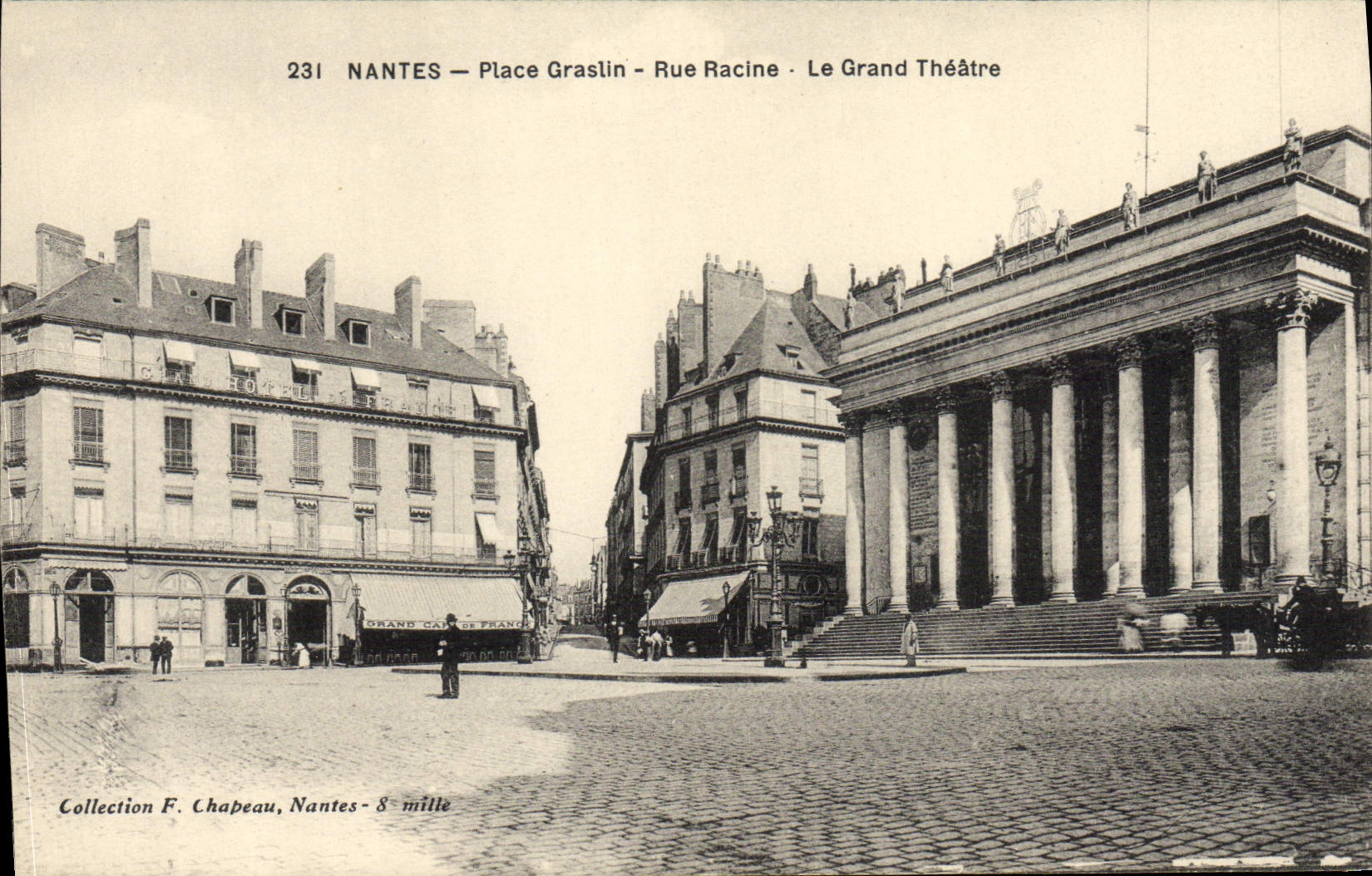 VINTAGE POSTCARD Nantes Places Graslin Rue Root the large Theater