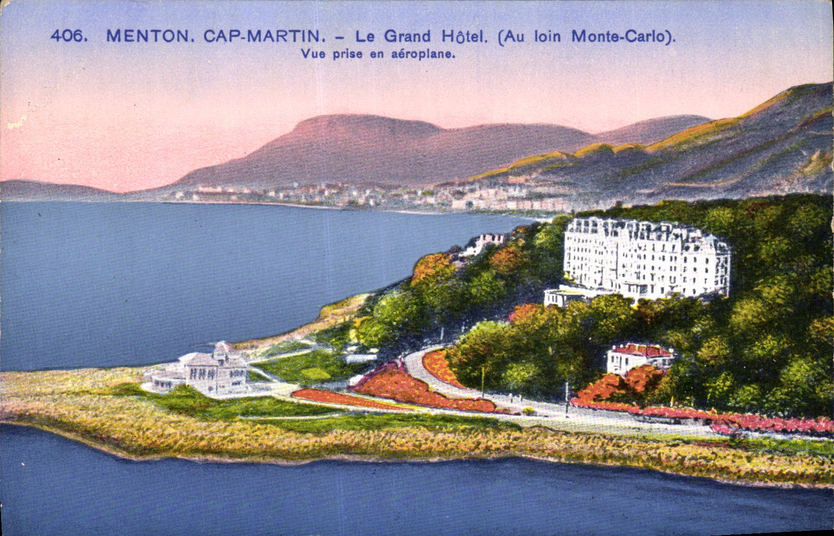 CPA Roquebrune Cap Martin Le Grand Hotel Au loin Monte Carlo Monaco