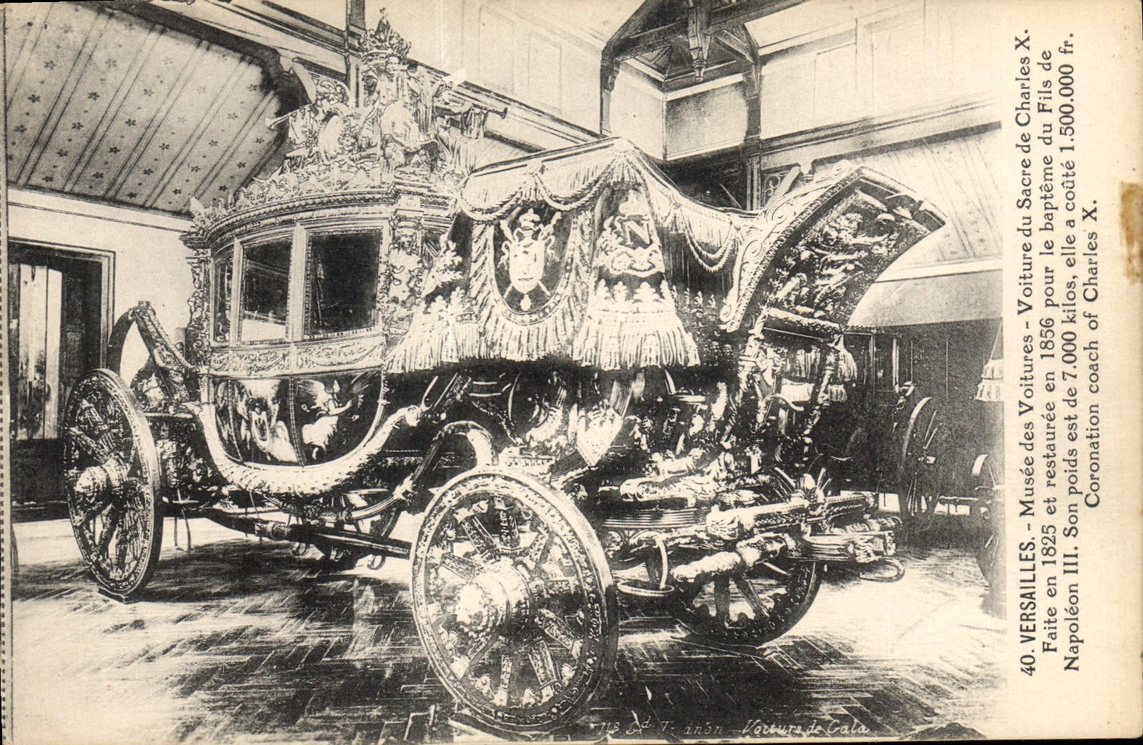 La POSTAL Versalles Musee de la VENDIMIA de los coches transporta la consagración de Charles X