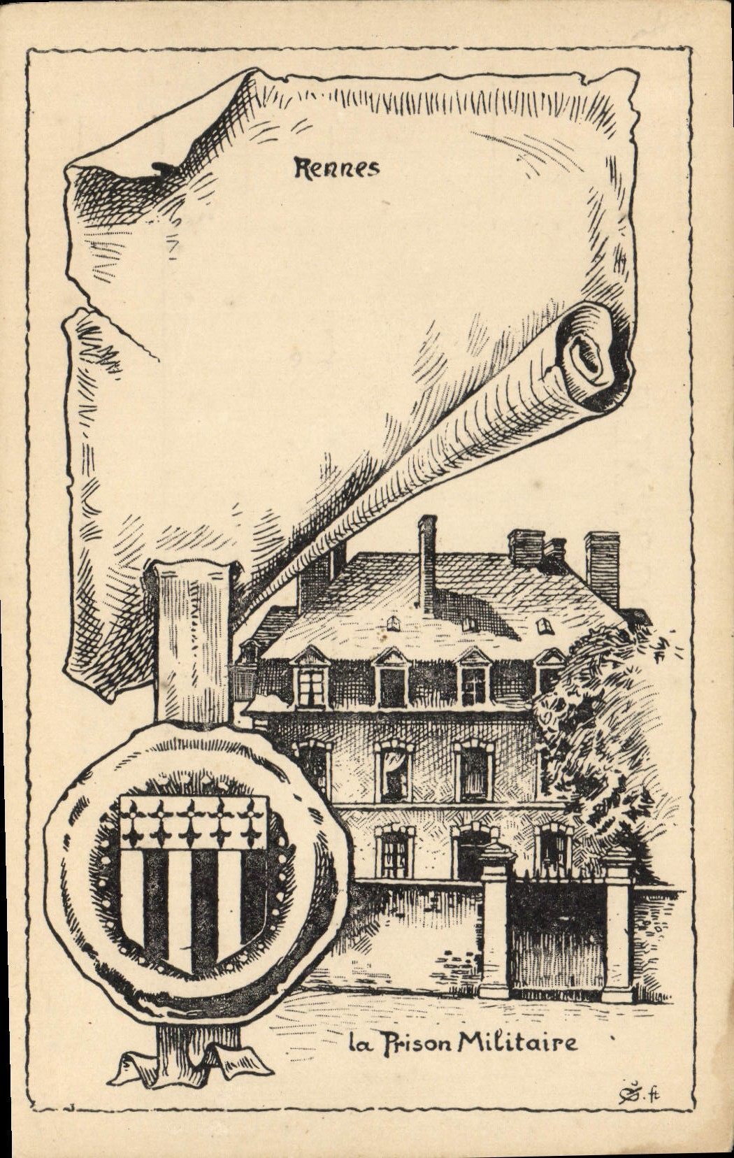 VINTAGE POSTCARD military Prison Rennes