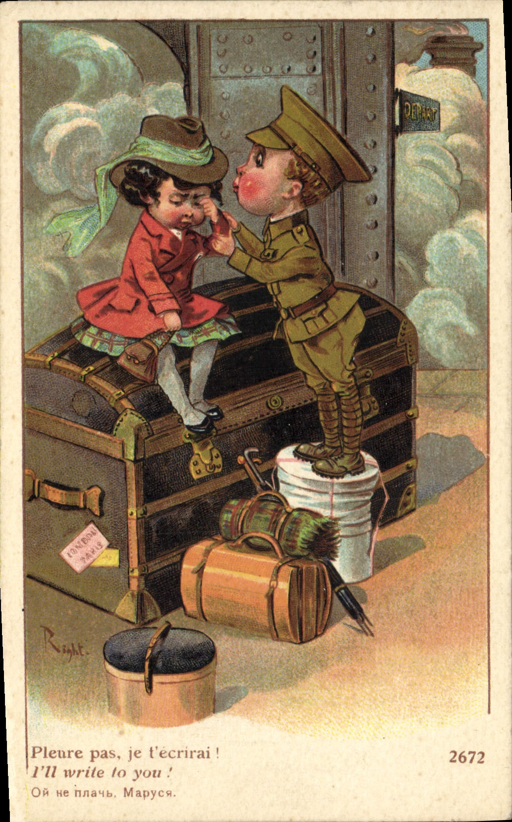 VINTAGE POSTCARD Illustrator Militaria Child