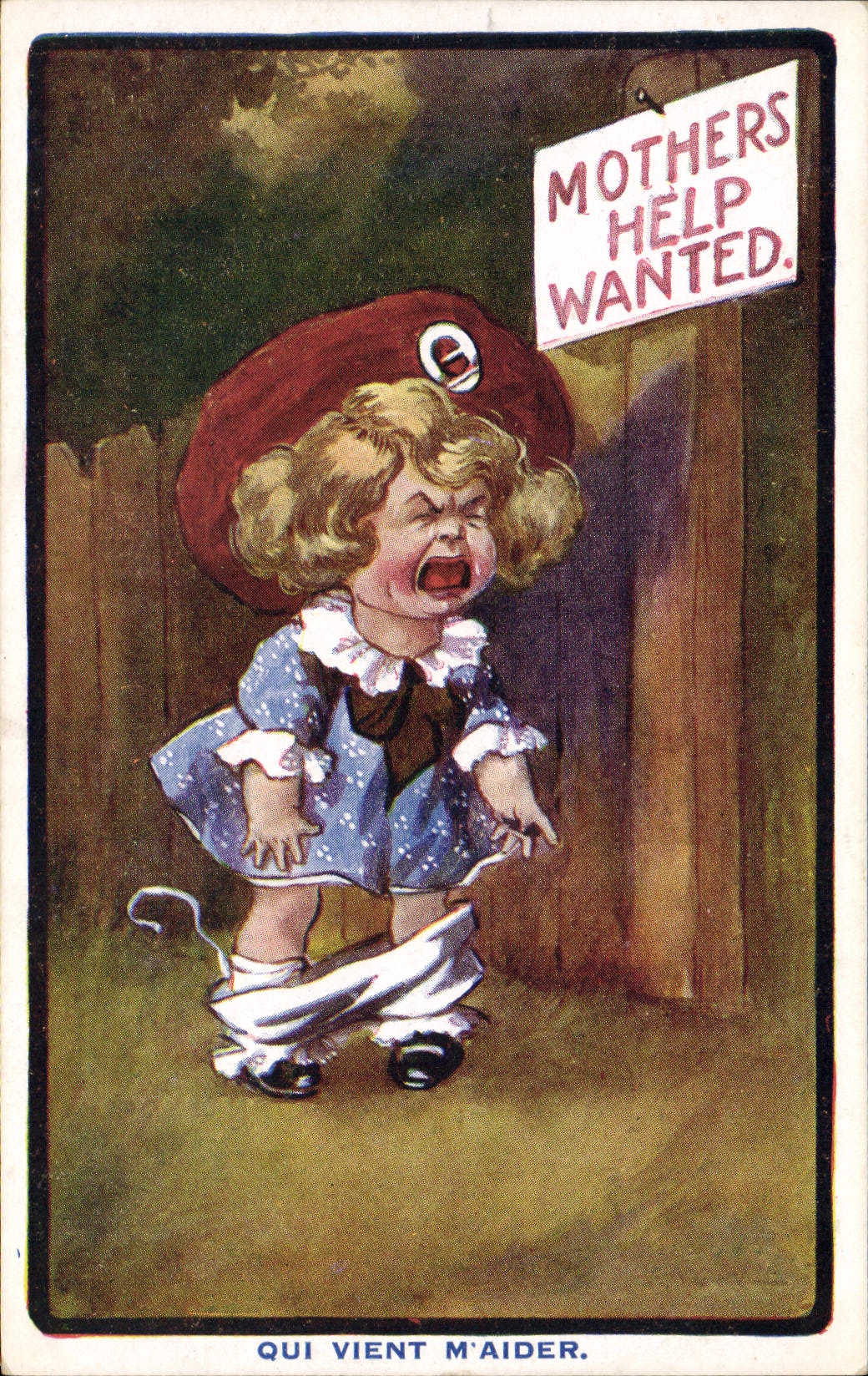 VINTAGE POSTCARD Illustrator Child Mothers help wanted