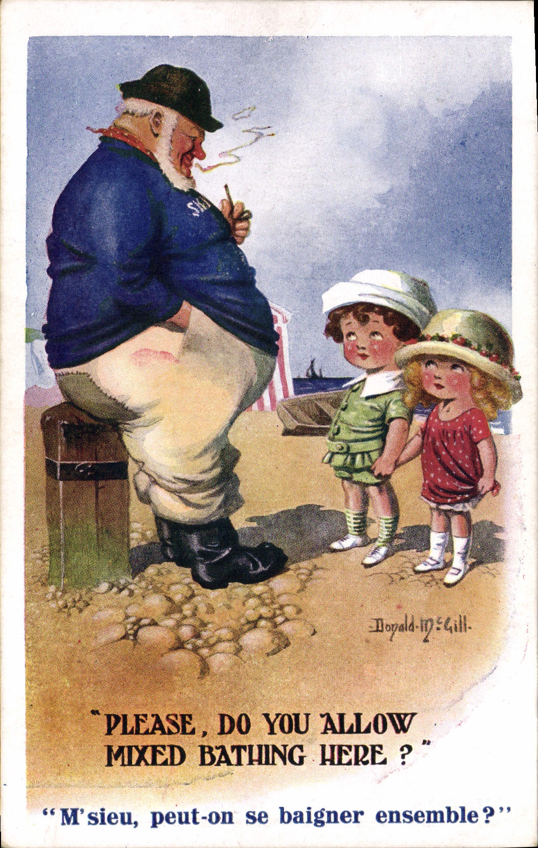 VINTAGE POSTCARD Illustrator Children Donald Mc Gill Bathe