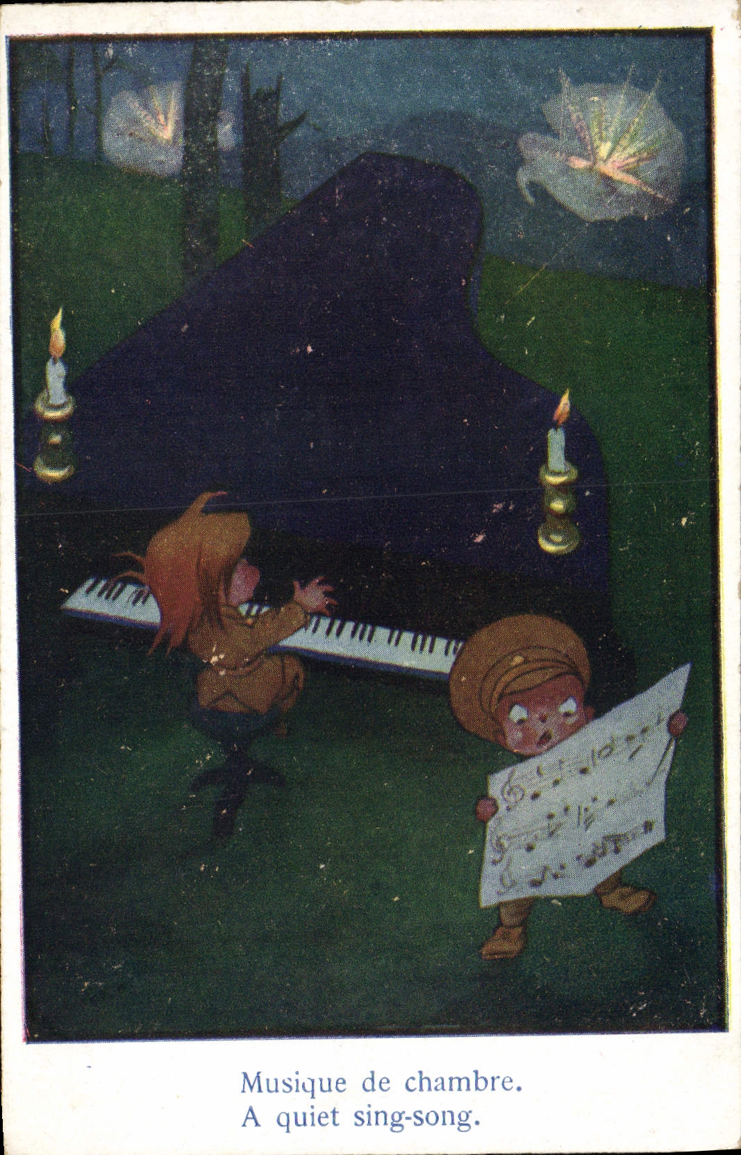 VINTAGE POSTCARD Illustrator Children Piano Chamber music