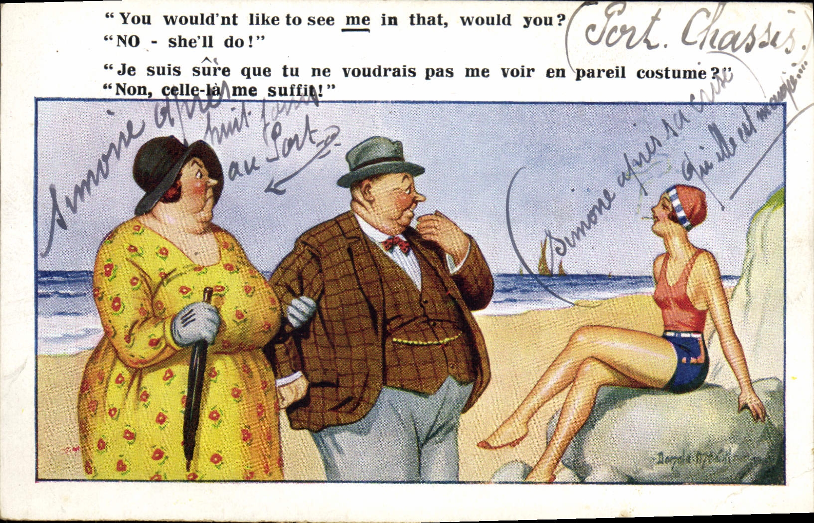 VINTAGE POSTCARD Illustrator strong Man and Strong woman