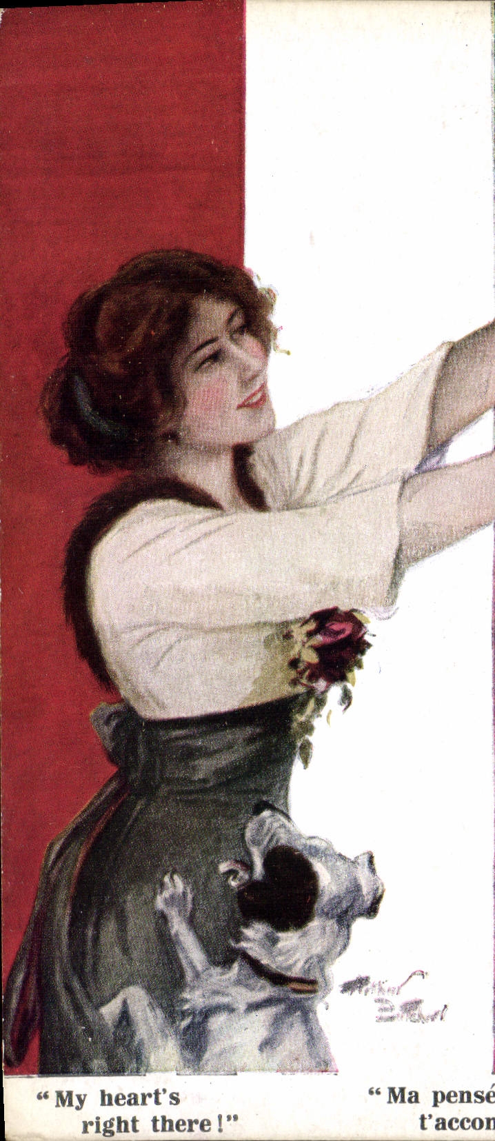 VINTAGE POSTCARD Illustrator Woman Dog Militaria Soldier