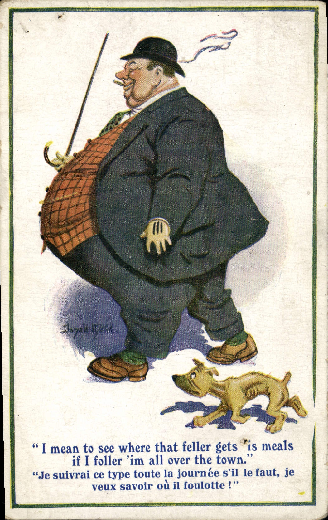 VINTAGE POSTCARD Illustrator Man Strong dog Donald Mc Gill