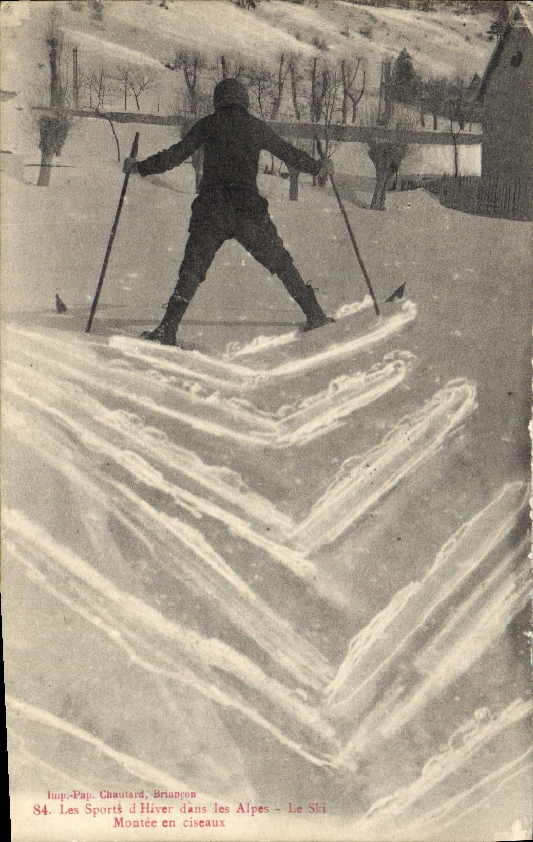 VINTAGE POSTCARD Winter sports Ski the Alps the ski Herringbone climb