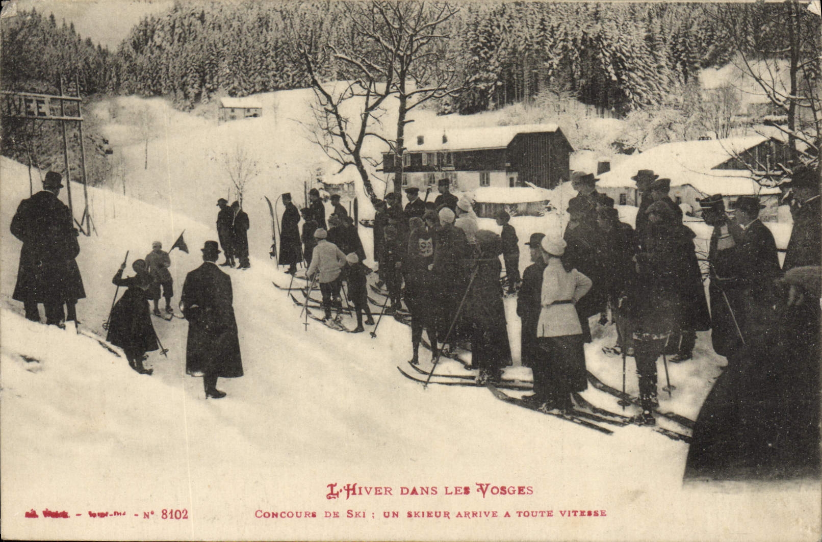 VINTAGE POSTCARD Winter sports Ski the winter in the Vosges Concours of ski a skier arrives has any speed