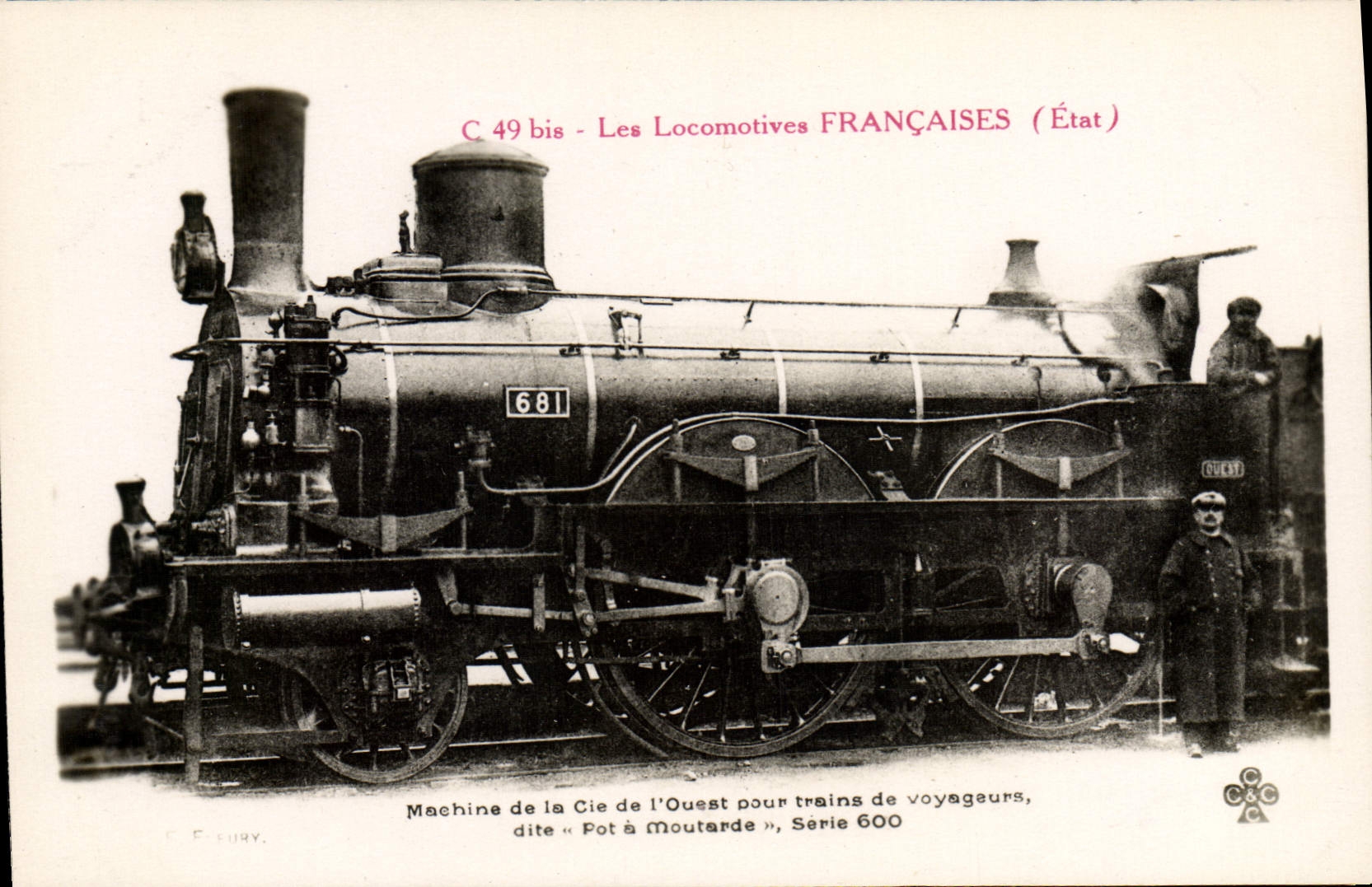 VINTAGE POSTCARD Train Engine Machine of the Co of the west for passenger trains known as pot has mustard