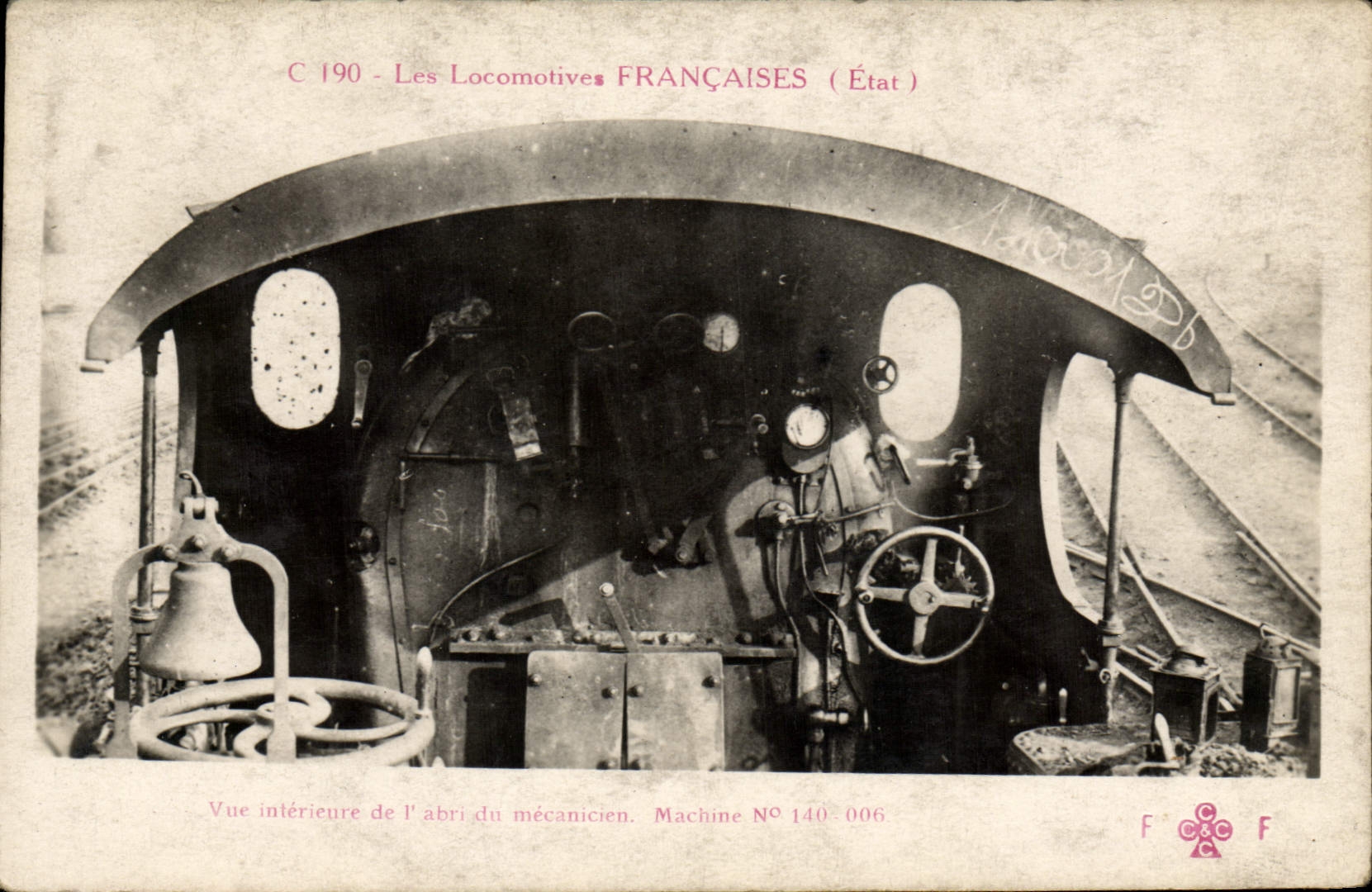 VINTAGE POSTCARD Train Engine Seen interior of the driver cabin machine 140.006