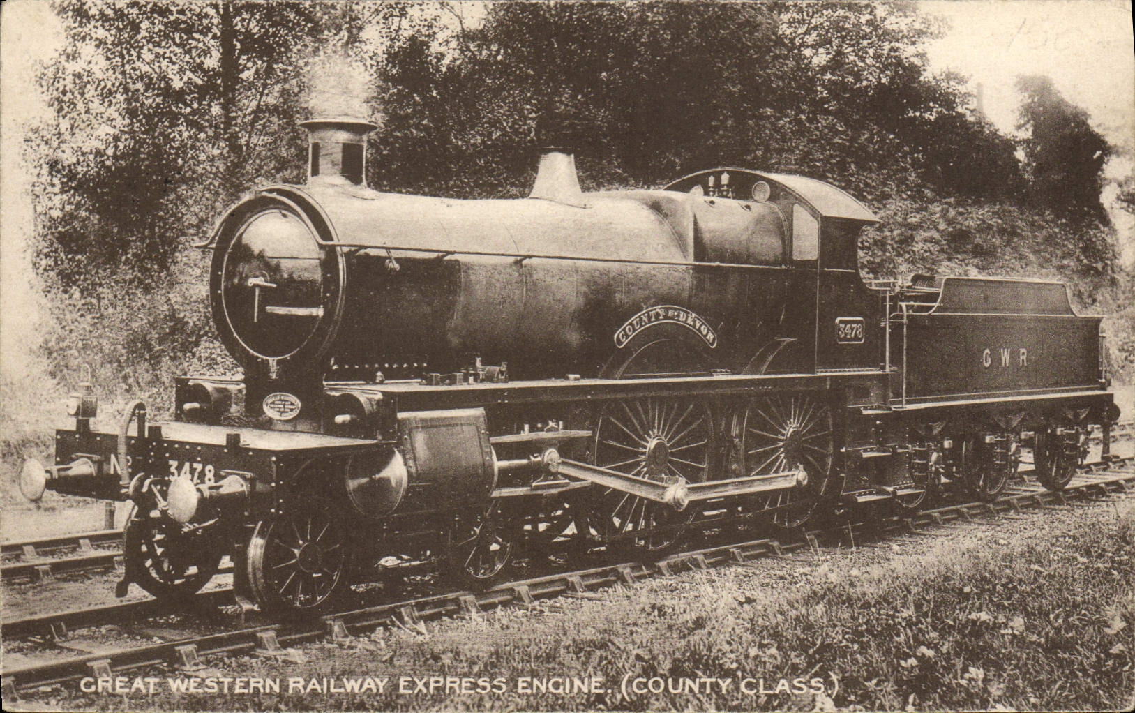VINTAGE POSTCARD Train Engine Great Western Railway Express train Engine County Class