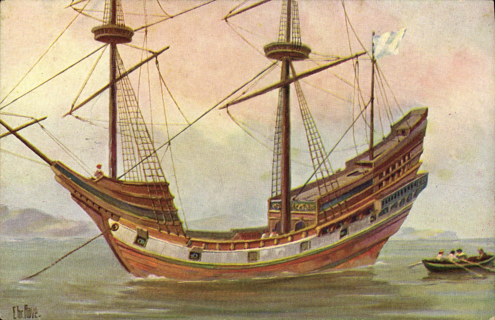 VINTAGE POSTCARD Sailing Boat 16th