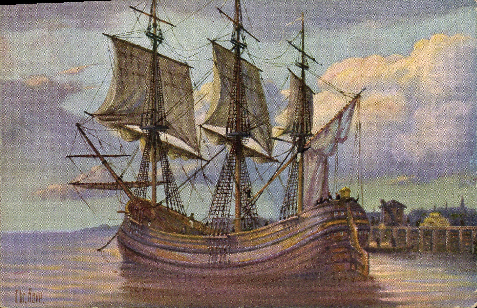 VINTAGE POSTCARD Sailing Boat Netherlands 18th