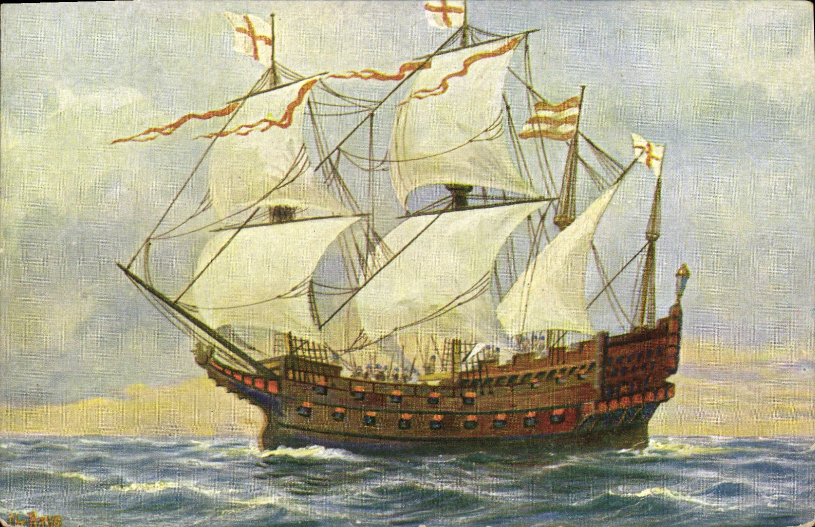 VINTAGE POSTCARD Sailing Boat England 16th