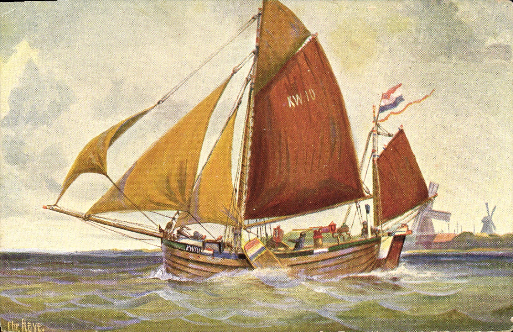 VINTAGE POSTCARD Sailing Boat Netherlands 1907